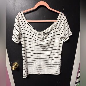 Torrid Black and White Striped Off-Shoulder Top